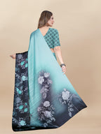 Vedant Vastram Digital Print Japan Satin Silk Party Wear Saree with Unstitched Blouse Piece - Turquoise