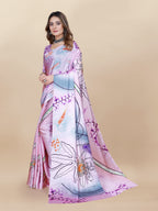 Vedant Vastram Digital Print Japan Satin Silk Party Wear Saree with Unstitched Blouse Piece - Purple