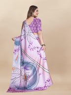 Vedant Vastram Digital Print Japan Satin Silk Party Wear Saree with Unstitched Blouse Piece - Purple