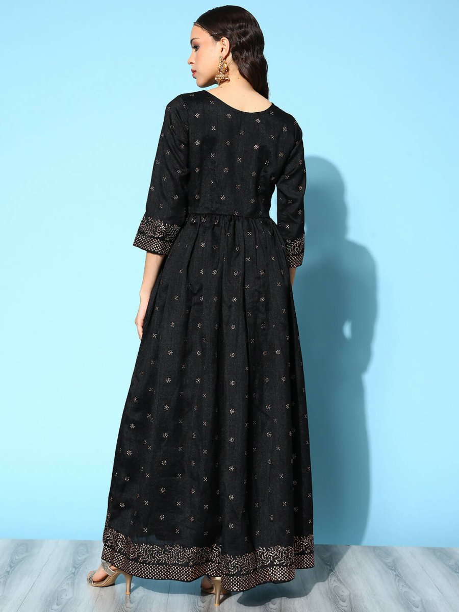 Ahalyaa Women Black Poly Silk Printed Dress - Distacart