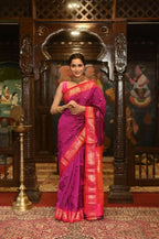 Very Much Indian Pure Silk Paithani With Most Magenta With Contrast Pink - Distacart
