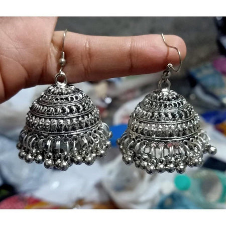 MS Fashion India Tassel Hook Silver Jhumka Earrings
