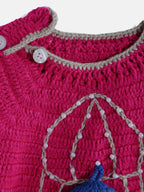 Chutput Kids Woollen Hand Knitted Full Sleeves Bird Detail Sweater For Baby Boys - Magenta