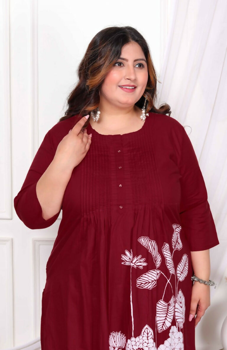 Miravan Women's Plus Size Wine pure cotton floral printed Kurta and palazzo set