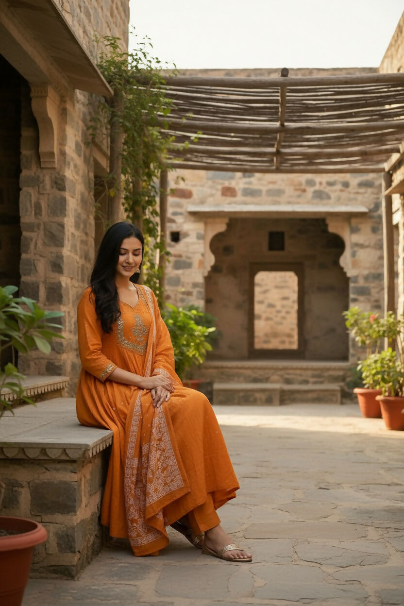 The52 Women's Beautiful Cotton Fabric Embroidery Work Flared Anarkali Pant and Dupatta Set - Distacart