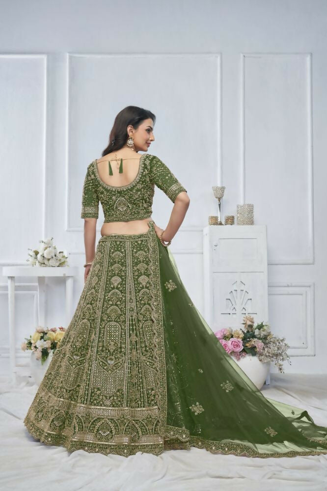 Kesar Fab Green Net Hand_Woven Lehenga