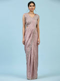 Lavendar Silk Satin Plain Ready to wear Saree with stitched Blouse - Vrinda