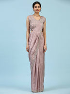 Lavendar Silk Satin Plain Ready to wear Saree with stitched Blouse - Vrinda
