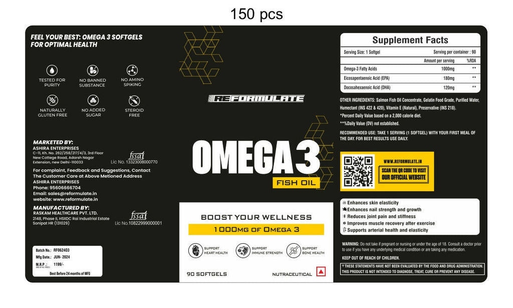 Reformulate Omega3 Fish Oil I Support Heart Health I Support Immune Strength I Support Bone Health I Nutraceutical Softgels