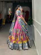 Vastranavya Kalamkari Printed Dola Silk Lehenga Choli - Pink