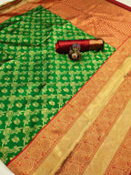 DEIANA'S Beautiful Designer Golden zari Soft Lichi Silk Saree - Green