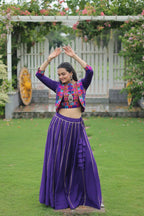 Teeya Creation Purple Colour Roman Silk With Gamathi Work Navratri Lehenga Choli