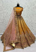Jyoti Fashion Women's Golden Bridal Net Fancy Dori & Sequins Multi Thread Embroidered with Diamond Work Wedding Lehenga Choli