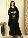Myshka Women's Black Georgette Kurti & Skirt With Dupatta Party Sets