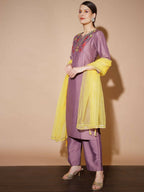 Myshka Mauve Solid Kurta & Palazzos With Dupatta - Distacart