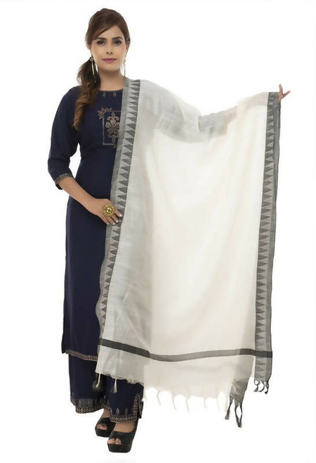 Mominos Fashion Moeza Cotton Black Temple Border Off White Dupatta