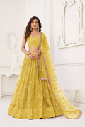 Eilara Glamorous Yellow Net With Sequins And Thread Embroidery Real Mirror Work Lehenga Choli For Wedding