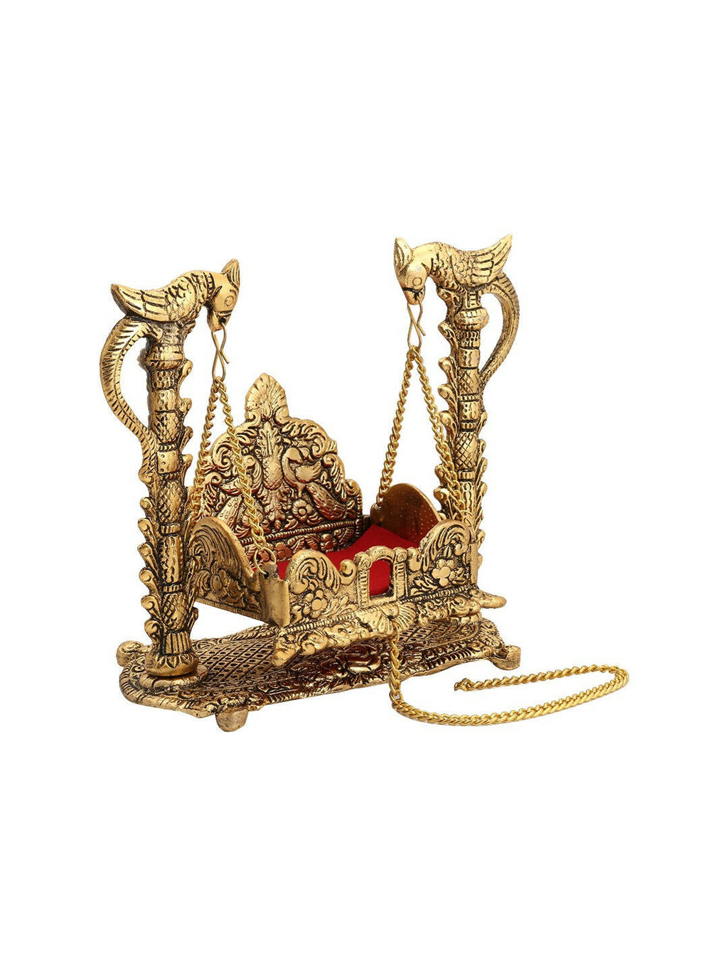 CraftVatika Gold-Polished & Red Swing Jhula Singhasan Pooja Chowki