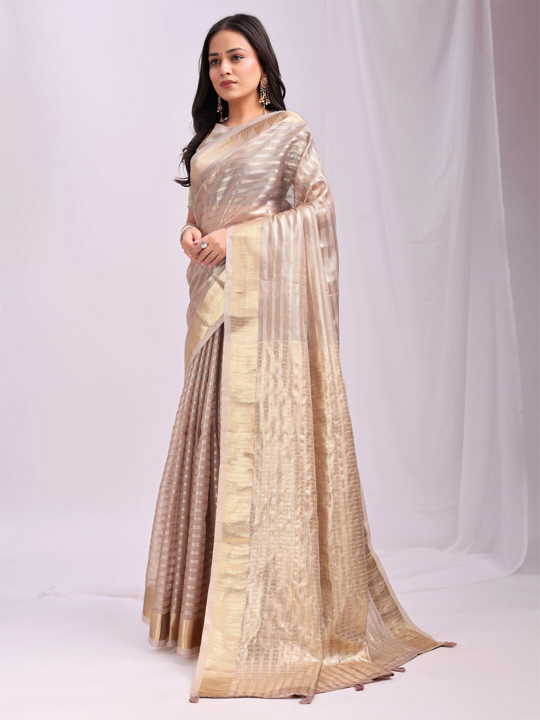 Shree Shyam Fashion Organza Peach Saree - Distacart