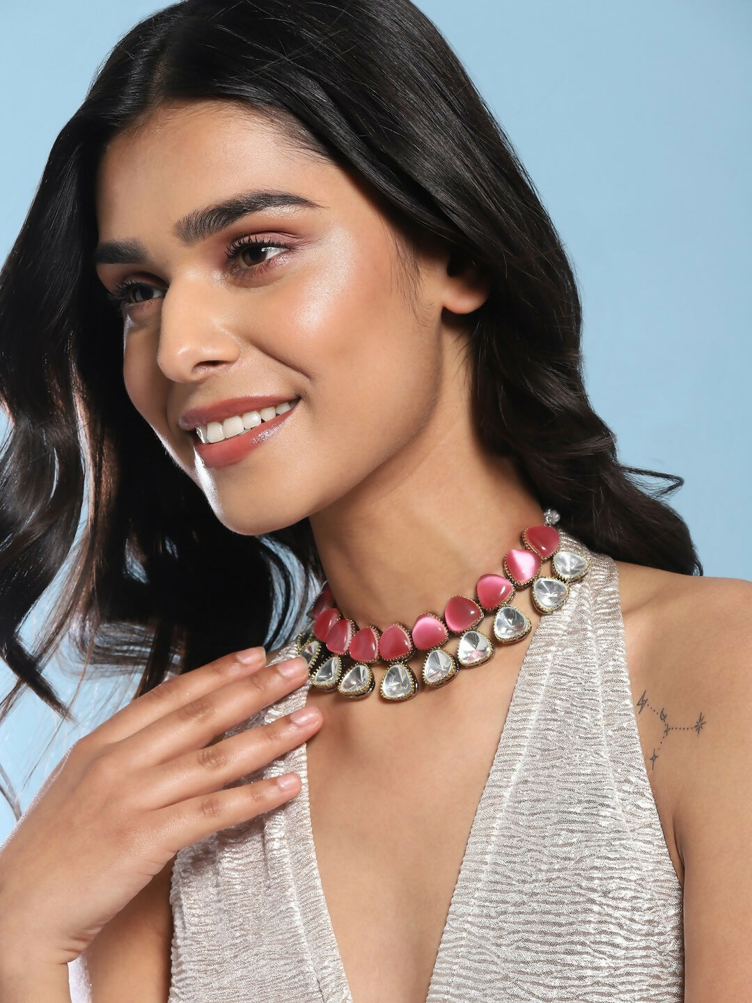 Pink and Kundan Stone Neckpiece- Ruby Raang