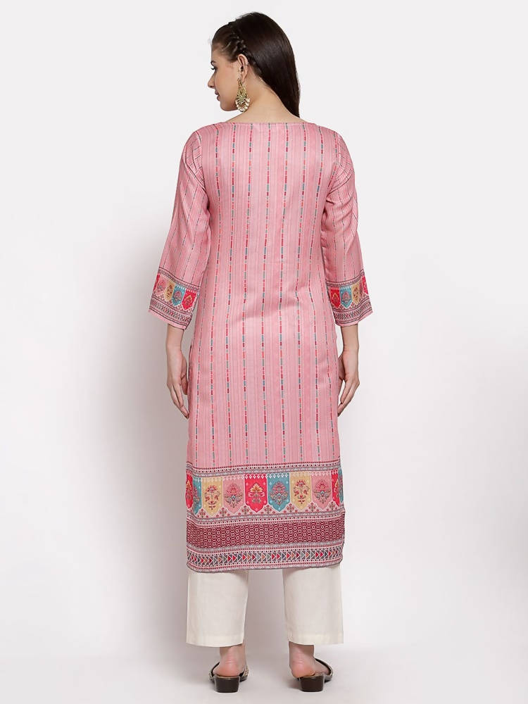 Myshka Women's Traditional Multi Cotton Printed 3/4 Sleeve Round Neck Casual Kurta