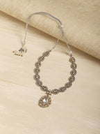 Silver Tone Kundan and Diamond Neckpiece- Ruby Raang