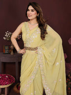 PR Fashion Yellow Georgette Embroidery Work With Embroidery Work Blouse Saree