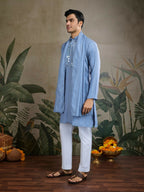 Vastranavya Light Blue Exclusive Viscose Silk Festival Wear Real Mirror Work Kurta with Dupatta