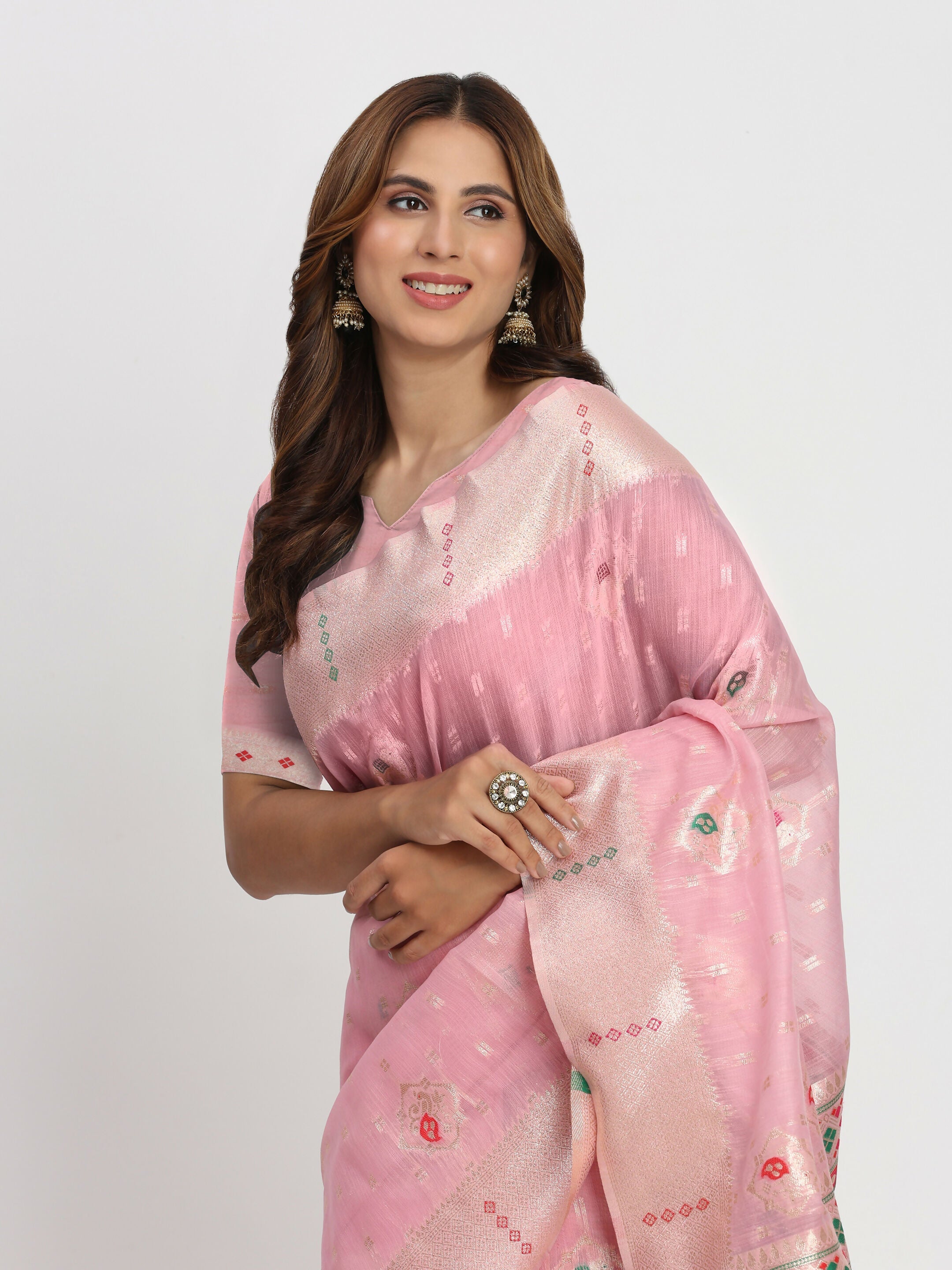 Shree Shyam Fashion Linen Cotton Light Pink Saree - Distacart