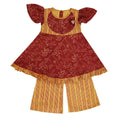 Mhyssa Gathered Sleeves Red Kurta With Full Length Yellow Palazzo Set For Kids