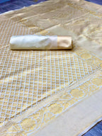 DEIANA'S Beautiful Designer Golden zari Soft Lichi Silk Saree - White