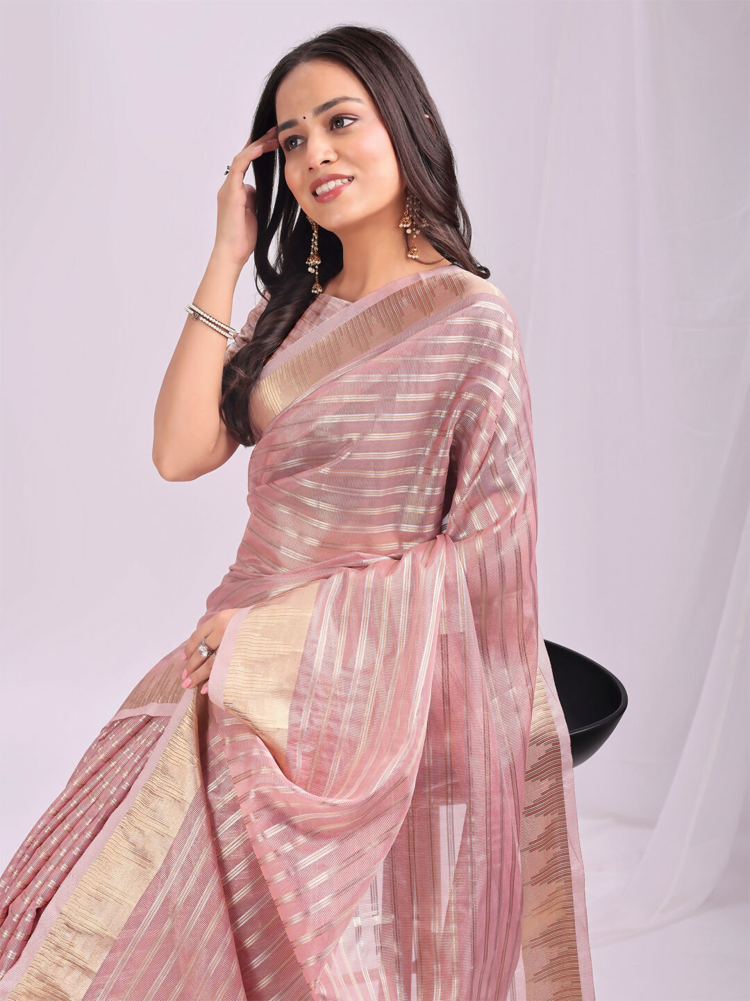 Shree Shyam Fashion Organza Pink Saree - Distacart
