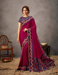 Deep Magenta And Purple Silk Georgette Cord And Sequins Embroidery Saree - Norita Arinya