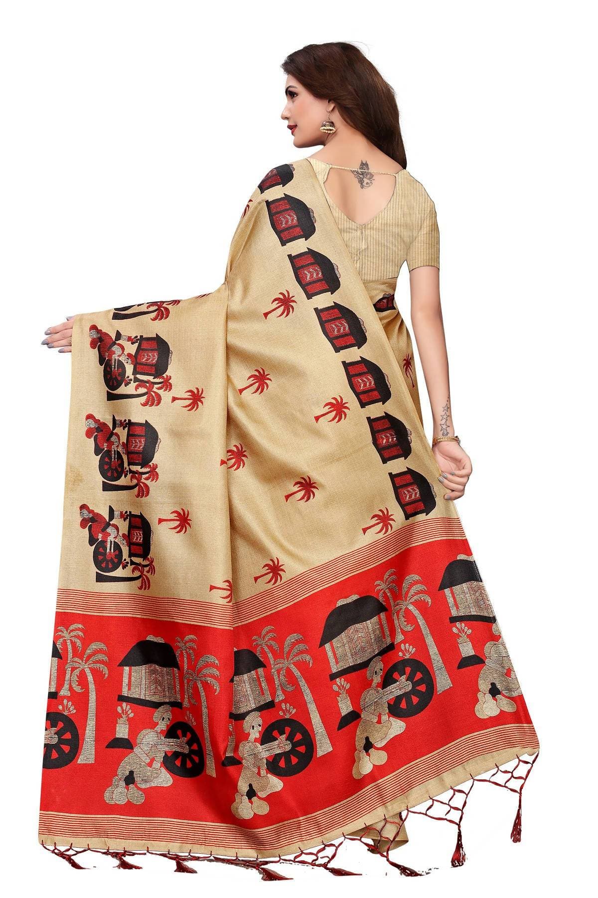 Vamika Kalamkari With Jhalar Khadi Silk Saree in Chiku Color