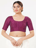 Joban Fashion Plum Taffeta Silk Elbow Sleeveless Front Open Blouse