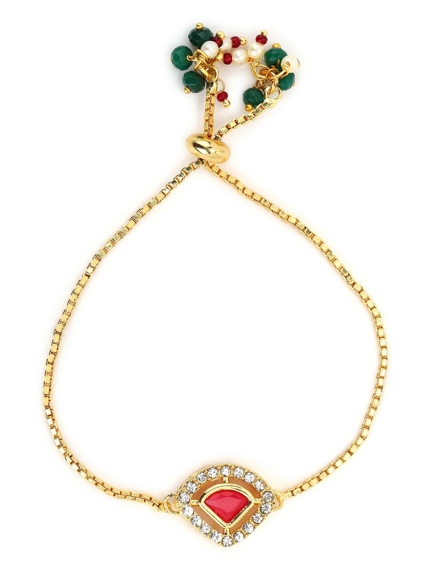 Women's Gold-Plated Pink Kundan Studded Brass Charm Bracelet - Ruby Raang - Distacart