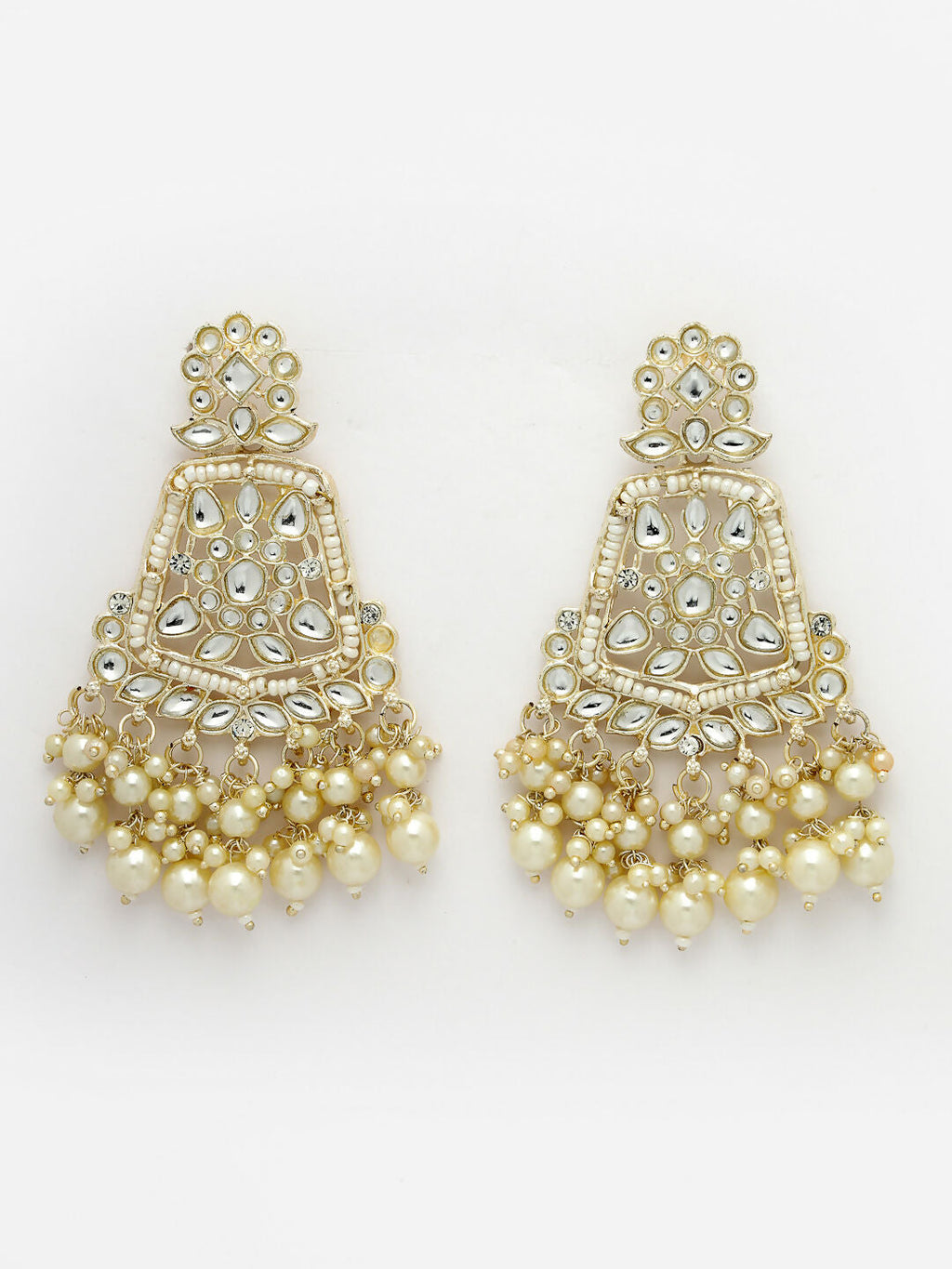 NVR Women Gold-Plated Kundan Drop Earrings - Distacart