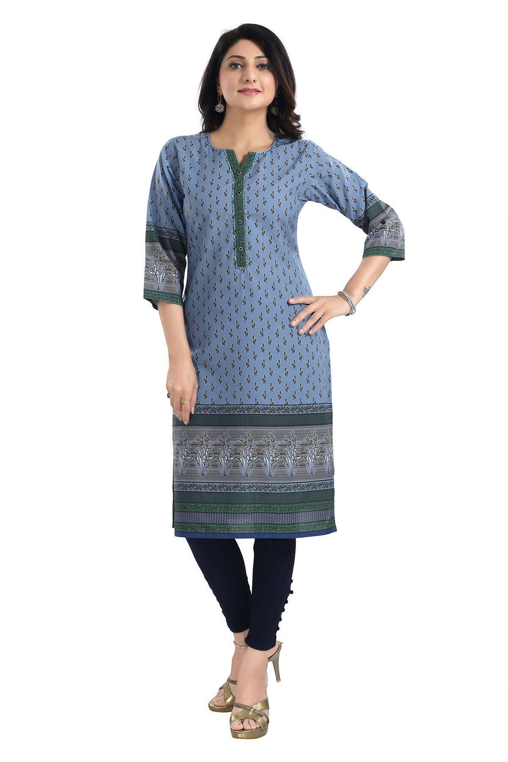 Snehal Creations Aesthetic Blue Digital Print Cotton Slub Long Kurti Tunic - Distacart