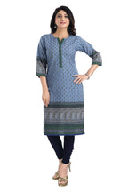 Snehal Creations Aesthetic Blue Digital Print Cotton Slub Long Kurti Tunic - Distacart