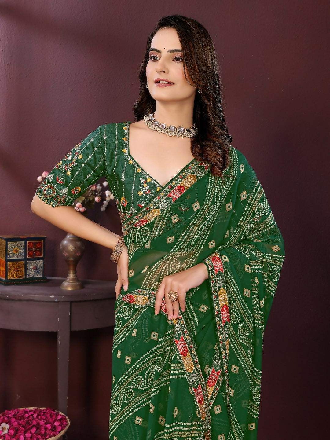Ai Fashion Green Georgette Digital Print Party Wear Saree - Distacart