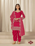 Anaita Red Roman Silk Stitched Suit with Embroidery & Real Mirror Work - Distacart
