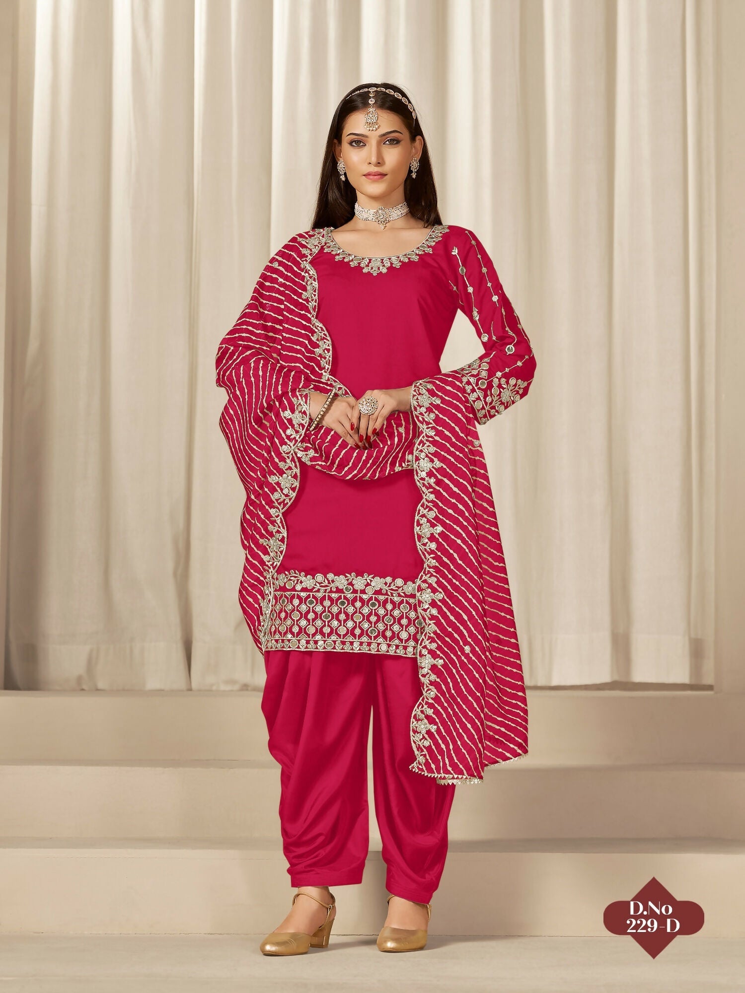 Anaita Red Roman Silk Stitched Suit with Embroidery & Real Mirror Work - Distacart