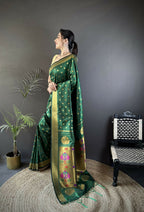Joban Fashion Green Polka Dot Lichi Silk Paithani Silk Saree - Distacart