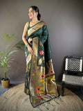 Joban Fashion Green Zari Woven Floral Motifs Soft Silk Paithani Silk Saree - Distacart