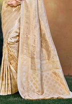 Sangam Prints Beige Kanjivaram Silk Woven Work Traditional Saree