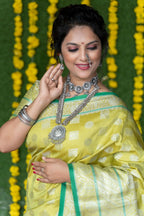 Jyoti Fashion Women's Green Soft Handloom Silk Zari Woven Saree with Blouse