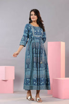Juniper Women Blue Shantoon Floral Printed Maxi Dress - Distacart
