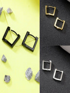 NVR Men's Set of 3 Multicolor Rhodium-Plated Geometric Shape Stainless Steel Hoop Earrings - Distacart