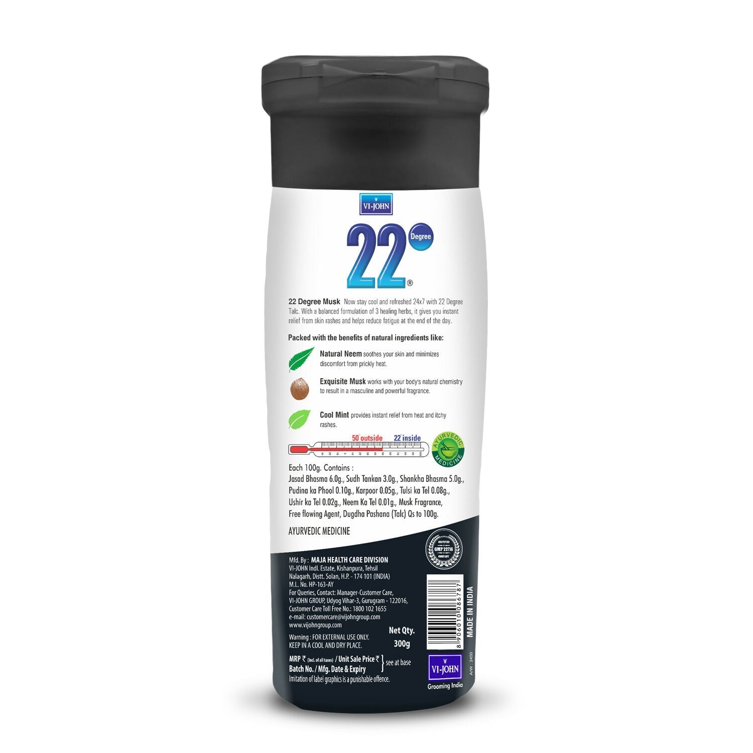 VI-JOHN 22 Degree Cooling Talc Beat the Heat Musk, Neem and Mint
