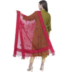 A R Silk Women's Mirror Work Orgenza Cotton Red Dupattas and Chunnis